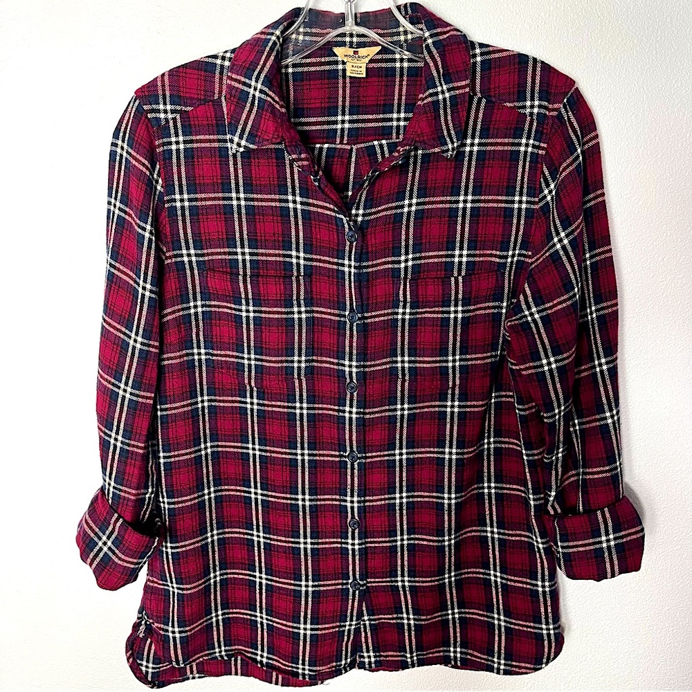 Vtg Woolrich Women’s Red Black Plaid Cotton Flannel Button Up Shirt Sz S Casual - Picture 1 of 7